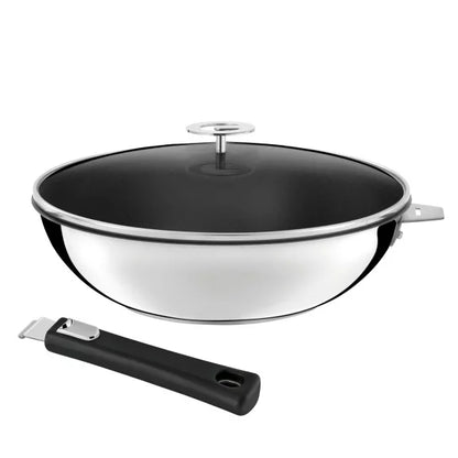 Malice - Wok 28 cm revêtement céramique avec couvercle et poignée noire - Cuisinox