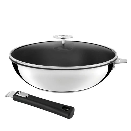 Malice - Wok 28 cm revêtement céramique avec couvercle et poignée noire - Cuisinox