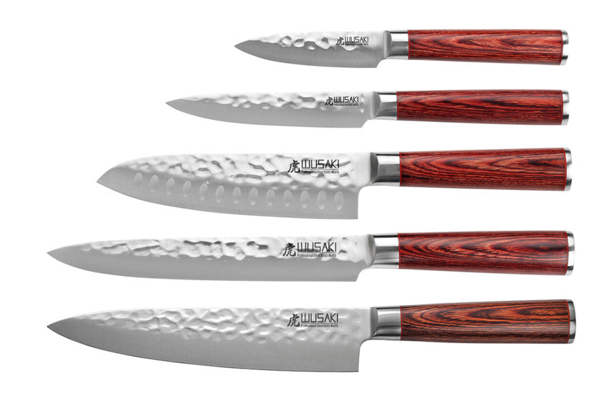 Mallette Wusaki Pakka X50 – 5 couteaux : chef 20 cm + santoku 17 cm + découper 20 cm + universel 12 cm + office 9 cm