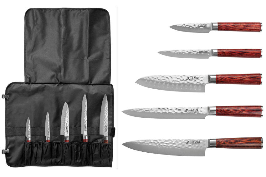Mallette Wusaki Pakka X50 – 5 couteaux : chef 20 cm + santoku 17 cm + découper 20 cm + universel 12 cm + office 9 cm