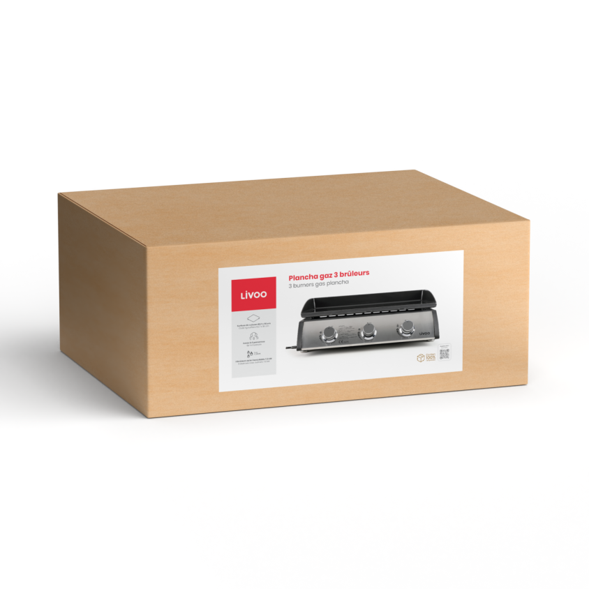 Plancha gaz 3 brûleurs Livoo – gris et noir