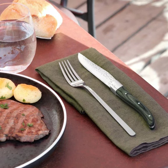 Coffret 4 couteaux steak Volcano - Bois de pakka lame martelée - Lou Laguiole