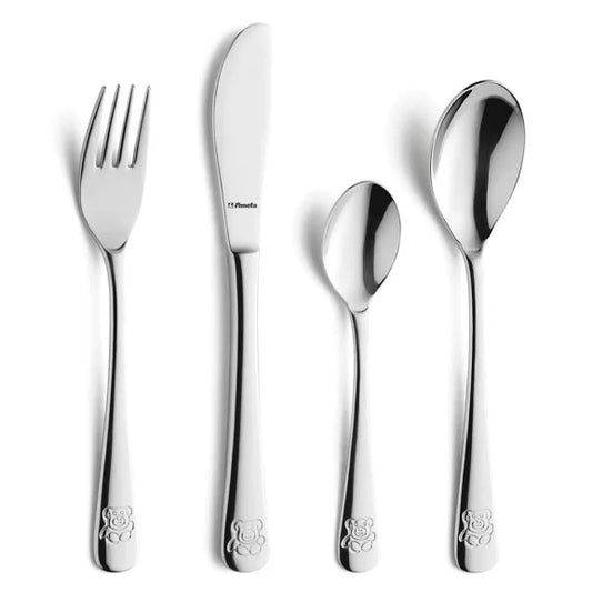 Coffret 4 couverts enfants Ourson - Inox 18/10 sécurité enfant - Cadeau baptême Amefa