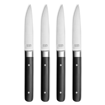 Coffret 4 couteaux steak Fusion Noir - Acier coutellerie finition PVD noir mat - Amefa