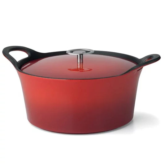 Volcan - Cocotte ovale 24 cm fonte de fer émaillée rouge avec couvercle - Cuisinox