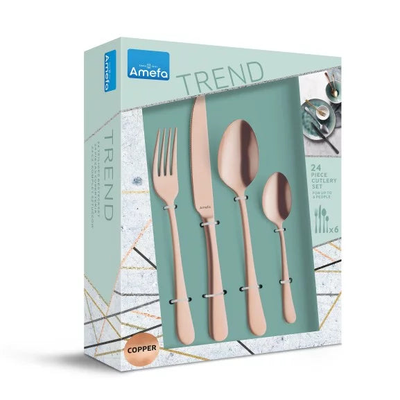 Ménagère 24 pièces Austin Cuivre - Couverts inox 18/10 finition PVD cuivre rosé - Amefa