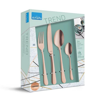 Ménagère 24 pièces Austin Cuivre - Couverts inox 18/10 finition PVD cuivre rosé - Amefa