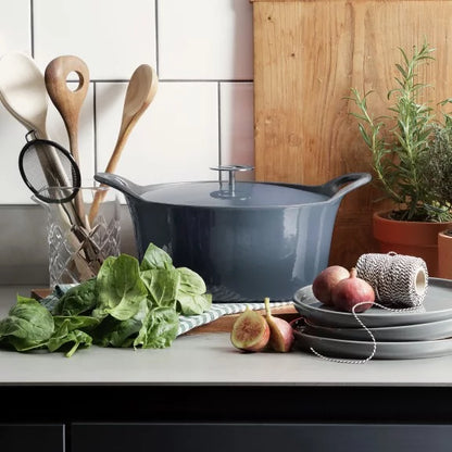 Volcan - Cocotte ovale 20 cm fonte de fer émaillée bleu denim avec couvercle - Cuisinox