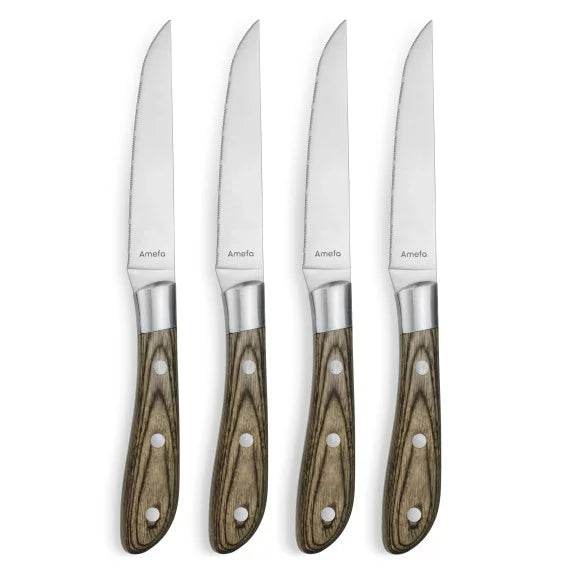 Coffret 4 couteaux steak Achille Bois de Pakka - Manche bois noble acier coutellerie - Amefa
