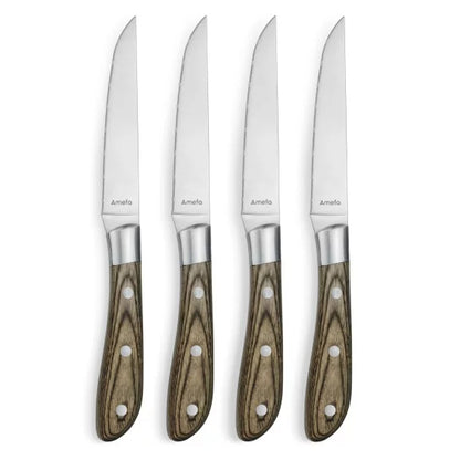 Coffret 4 couteaux steak Achille Bois de Pakka - Manche bois noble acier coutellerie - Amefa