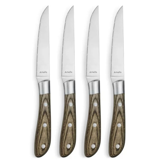 Coffret 4 couteaux steak Achille Bois de Pakka - Manche bois noble acier coutellerie - Amefa