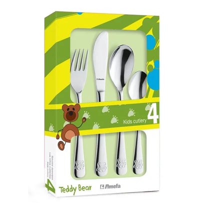 Coffret 4 couverts enfants Ourson - Inox 18/10 sécurité enfant - Cadeau baptême Amefa