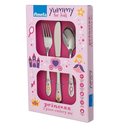 Coffret 3 couverts enfants Princess - Inox 18/10 décor princesse pour petites filles - Amefa