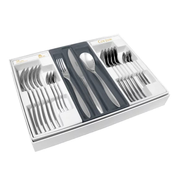 Couzon Alkaline Ménagère 24 pièces en coffret long – acier inoxydable 18/10