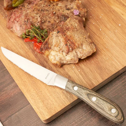 Coffret 4 couteaux steak Achille Bois de Pakka - Manche bois noble acier coutellerie - Amefa