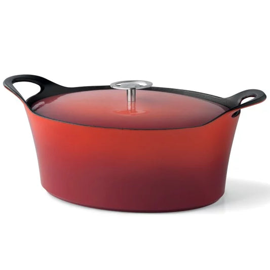 Volcan - Cocotte ovale 29 cm fonte de fer émaillée rouge avec couvercle - Cuisinox