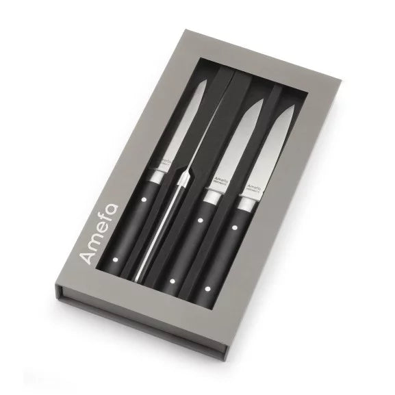 Coffret 4 couteaux steak Fusion Noir - Acier coutellerie finition PVD noir mat - Amefa