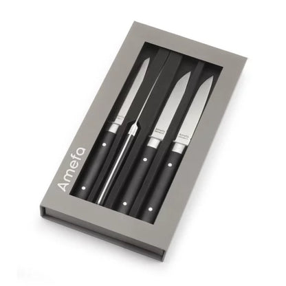 Coffret 4 couteaux steak Fusion Noir - Acier coutellerie finition PVD noir mat - Amefa