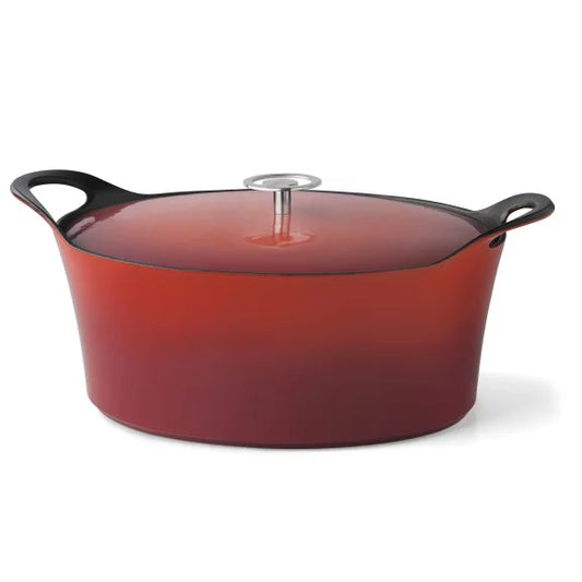 Volcan - Cocotte ovale 35 cm fonte de fer émaillée rouge avec couvercle - Cuisinox