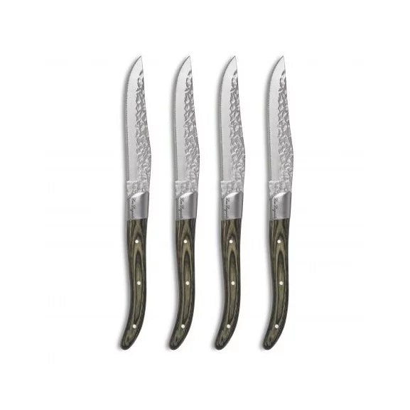 Coffret 4 couteaux steak Volcano - Bois de pakka lame martelée - Lou Laguiole
