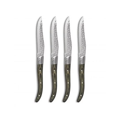 Coffret 4 couteaux steak Volcano - Bois de pakka lame martelée - Lou Laguiole