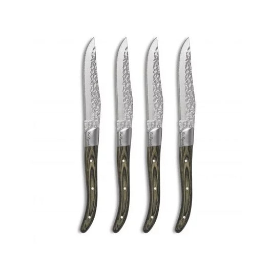 Coffret 4 couteaux steak Volcano - Bois de pakka lame martelée - Lou Laguiole