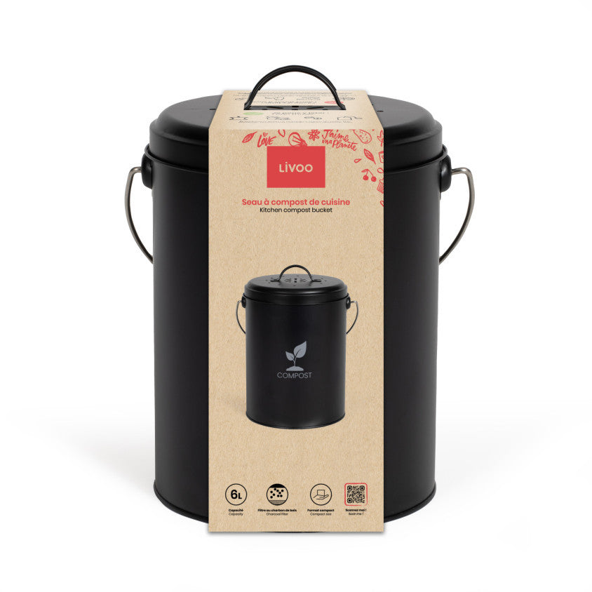 Seau à compost de cuisine 6 L Livoo – noir