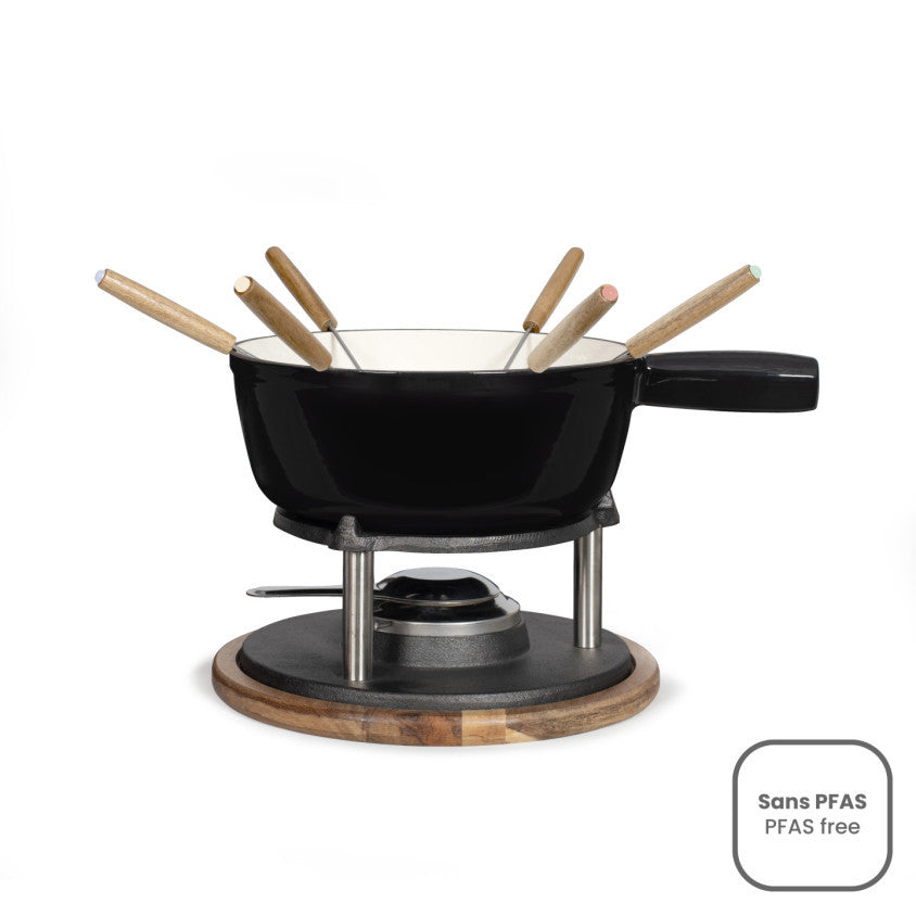Service à fondue tradition Livoo – noir et crème