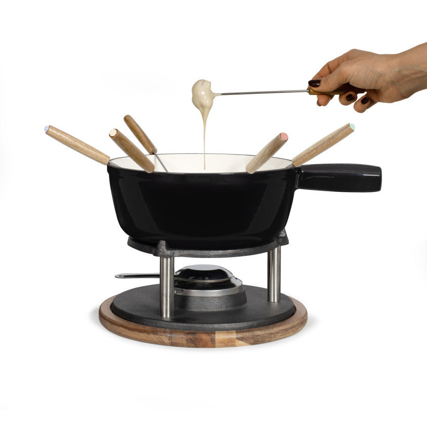 Service à fondue tradition Livoo – noir et crème