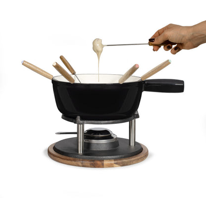Service à fondue tradition Livoo – noir et crème