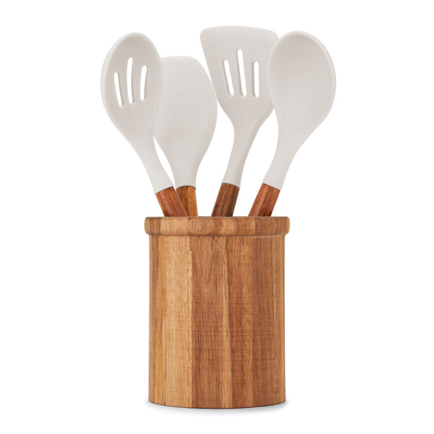 Set de 4 ustensiles avec pot Livoo – gris et bois
