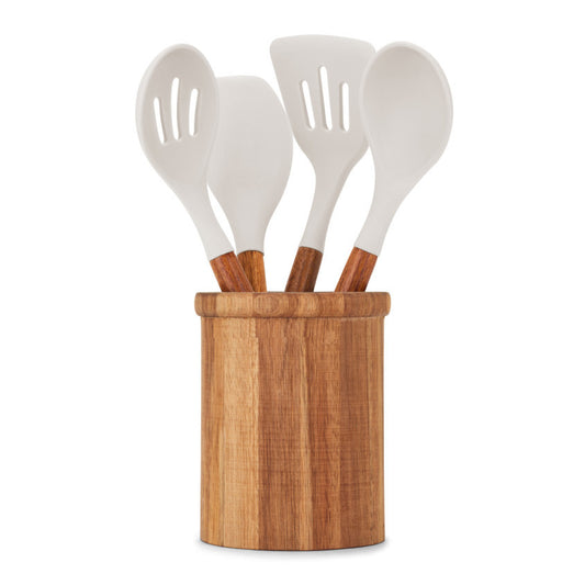 Set de 4 ustensiles avec pot Livoo – gris et bois