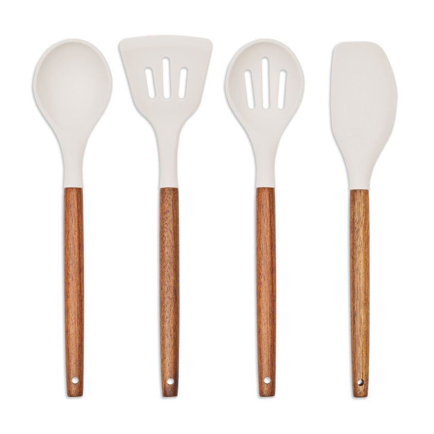 Set de 4 ustensiles avec pot Livoo – gris et bois