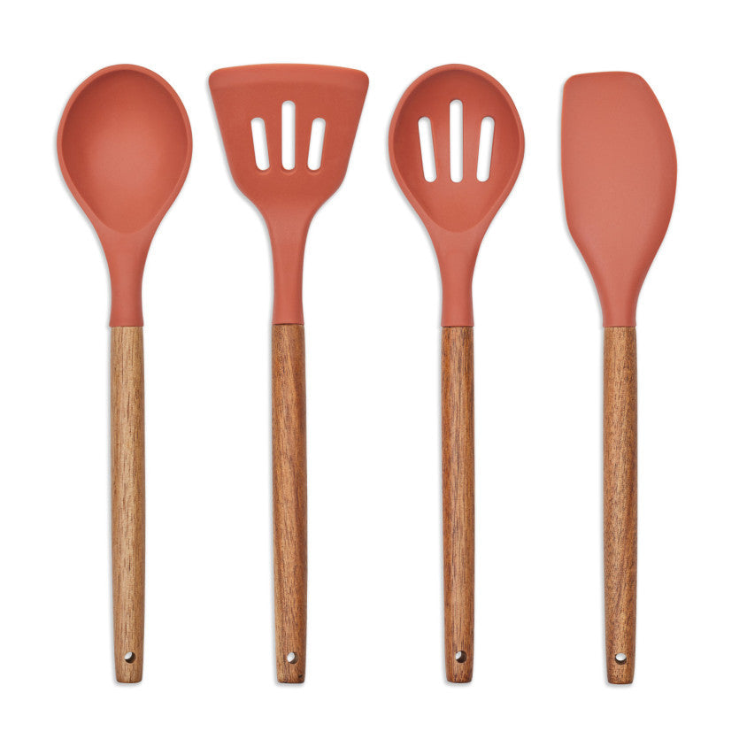 Set de 4 ustensiles avec pot Livoo – terracotta et bois