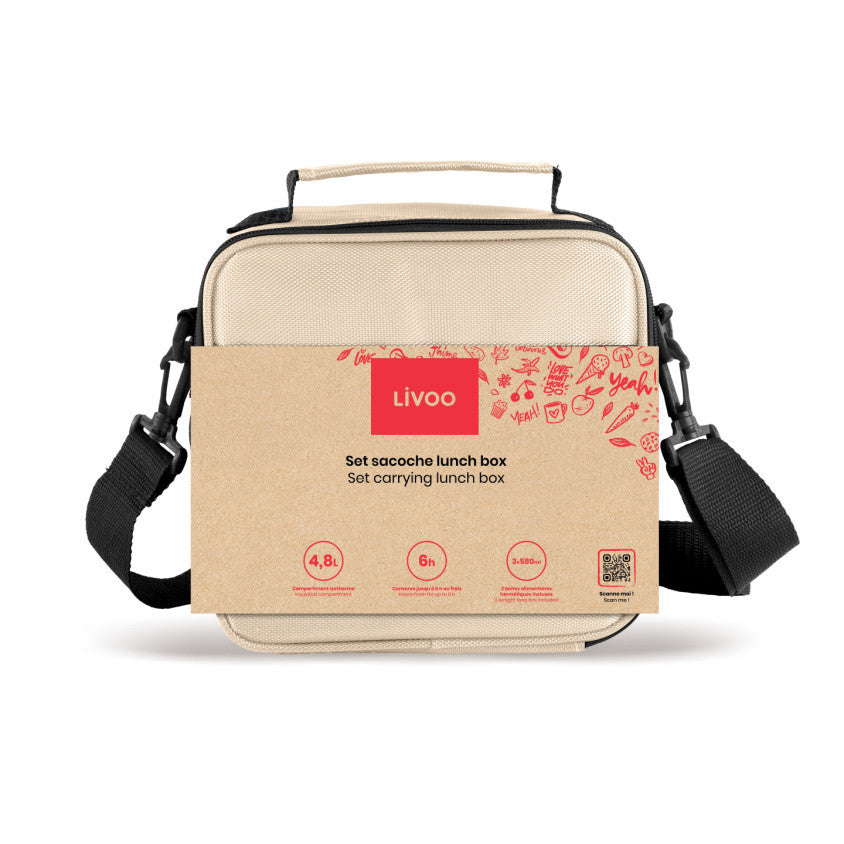 Set sacoche lunch box Livoo – beige et noir